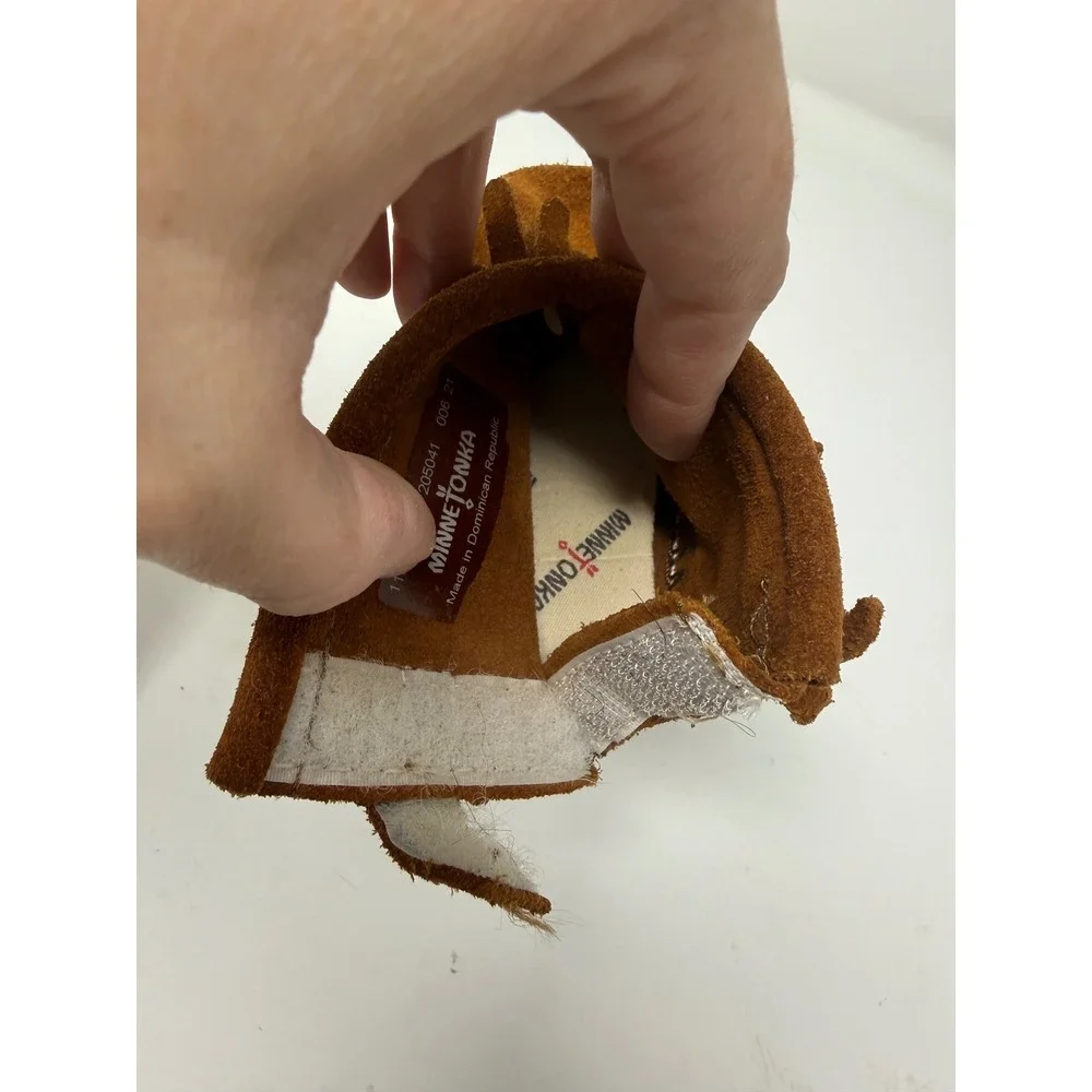 Minnetonka Infant's Brown Suede Leather Fringe‎ Back Strap Booties Size 3